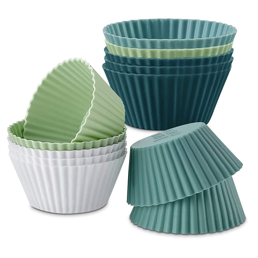 12 PcsFour colors, three for each color Silicone Cupcake Mold Bakeware Cupcake Liner Reusable Muffin Baking Nonstick Moulds Kitchen Baking Accessories