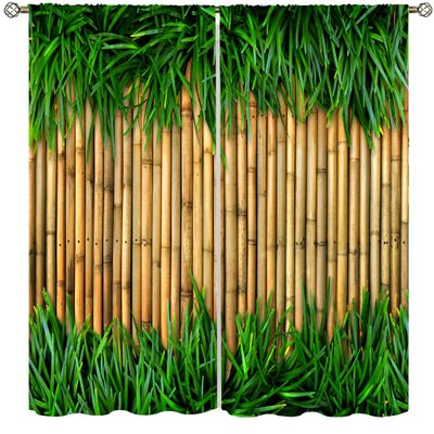 3D Bamboo Print Curtains, Natural Plant Leaves Bedroom Living Room Window Decor,Natural Landscape Forest Plant Curtains 42x54 Inch