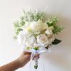 HXSCOO Bridesmaid Wedding Bouquet White Hydrangea Lily White Rose Bridal Pull Bouquets view 1