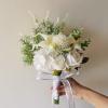 HXSCOO Bridesmaid Wedding Bouquet White Hydrangea Lily White Rose Bridal Pull Bouquets view 2