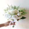HXSCOO Bridesmaid Wedding Bouquet White Hydrangea Lily White Rose Bridal Pull Bouquets view 3