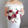 HXSCOO Ivory Roses with Burgundy Silver Calla Lilies Wedding Bouquet Silk Flowers Round Vintage view 2