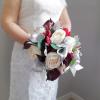 HXSCOO Ivory Roses with Burgundy Silver Calla Lilies Wedding Bouquet Silk Flowers Round Vintage view 3