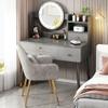 KWOKING Wood Vanity with Mirror Dimmable Vanity Set with Stool Dressing Table Bedroom Modern Small Apartment Storage Cabinet Integrated Makeup Table Grey with Pillow Back Stool 39" L x 16" W x 51" H view 1