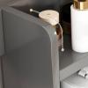 KWOKING Wood Vanity with Mirror Dimmable Vanity Set with Stool Dressing Table Bedroom Modern Small Apartment Storage Cabinet Integrated Makeup Table Grey with Pillow Back Stool 39" L x 16" W x 51" H view 4