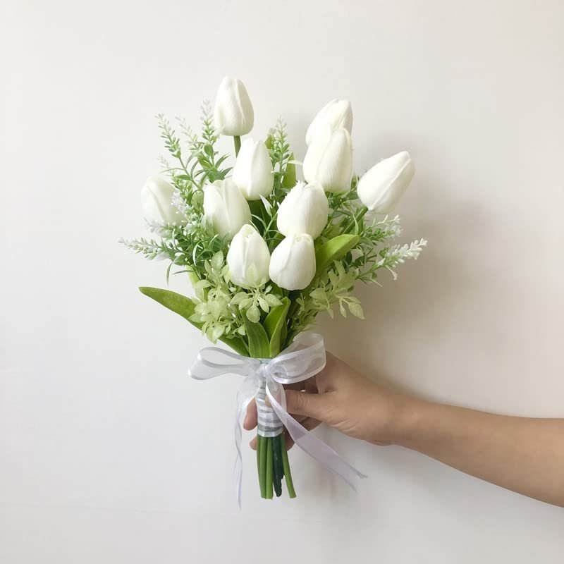 HXSCOO Ivory Tulip Wedding High Simulation Real Touch Silk Flowers Centerpiece of Wedding Bouquet