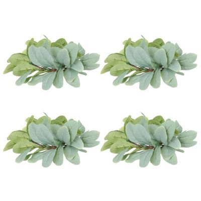 4pcs Candle Rings Artificial Eucalyptus Leaves Wreaths Candle Rings Wreaths for Wedding Home Door Tabletop Easter Decoration 25CM