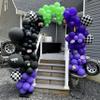 145Pcs Monster Truck Theme Purple and Green Black Balloon Garland Arch Kit with Big Wheels Checkered Foil Balloons for Kids Truck Race Car Birthday Jam Party Decorations Monster Truck Party Supplies view 3