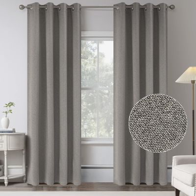 95 Inches Long Stone Grey 100 Blackout Linen Curtains for Bedroom -Room Darkening Energy Saving Thermal Insulated Window Treatment Drapes for Living Room(2 Panels,Width 52 by L 95 Inch Length)