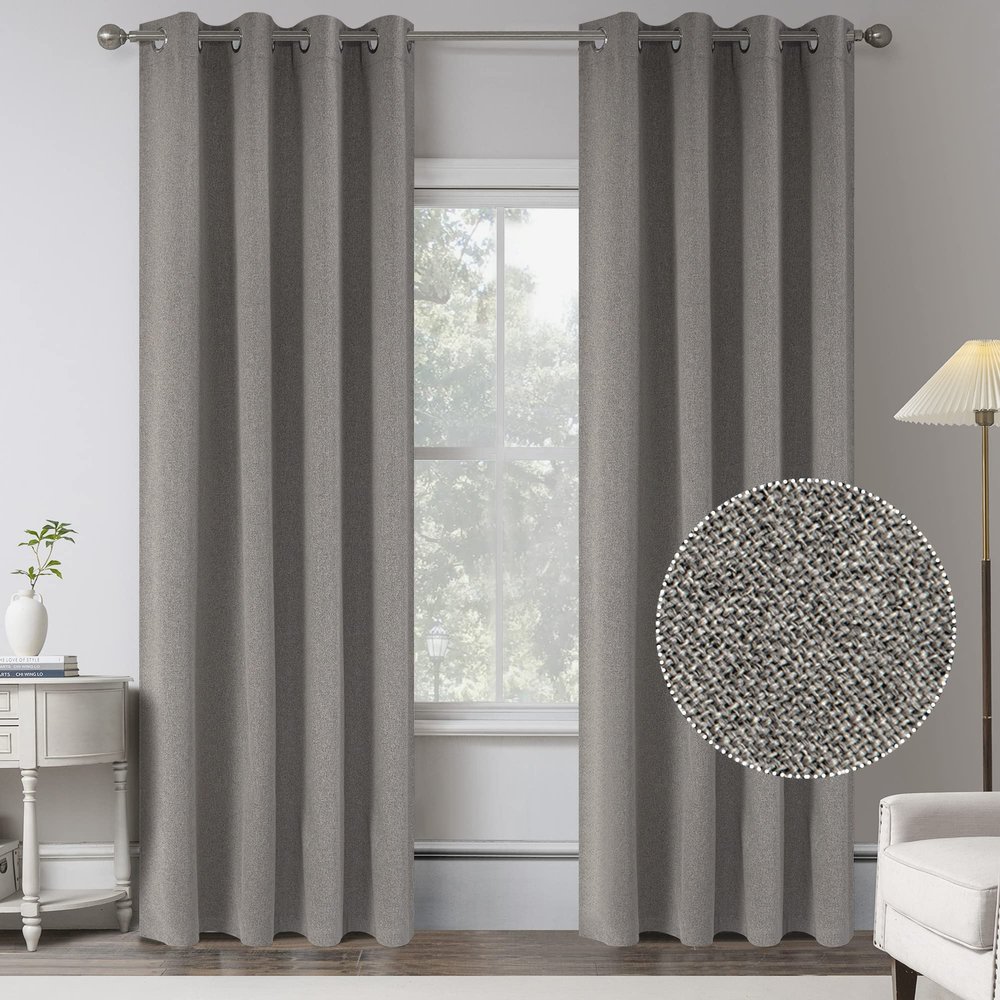 95 Inches Long Stone Grey 100 Blackout Linen Curtains for Bedroom -Room Darkening Energy Saving Thermal Insulated Window Treatment Drapes for Living Room(2 Panels,Width 52 by L 95 Inch Length)