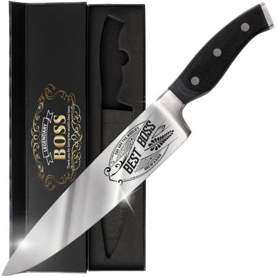 CUTLINX Birthday Gift BEST BOSS - Premium Chef Knife Gift - 8" Stainless Carbon Steel Kitchen Knive w/Pakka Wood Handle - Birthday, Father's Day, Anniversary, Housewarming, Holiday Gifts
