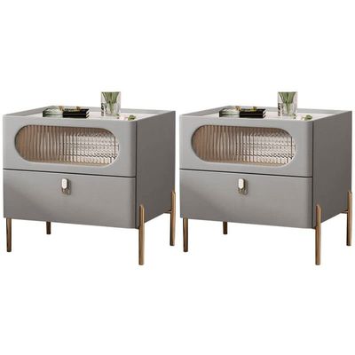 CraftThink Nightstand, Modern Creative Bedside Cabinet Wood Stone Nightstand Drawer Storage Bedside Cabinet with Legs for Living Room Bedroom - Light Gray 16" L x 16" W x 19.5" H 2 Piece Set