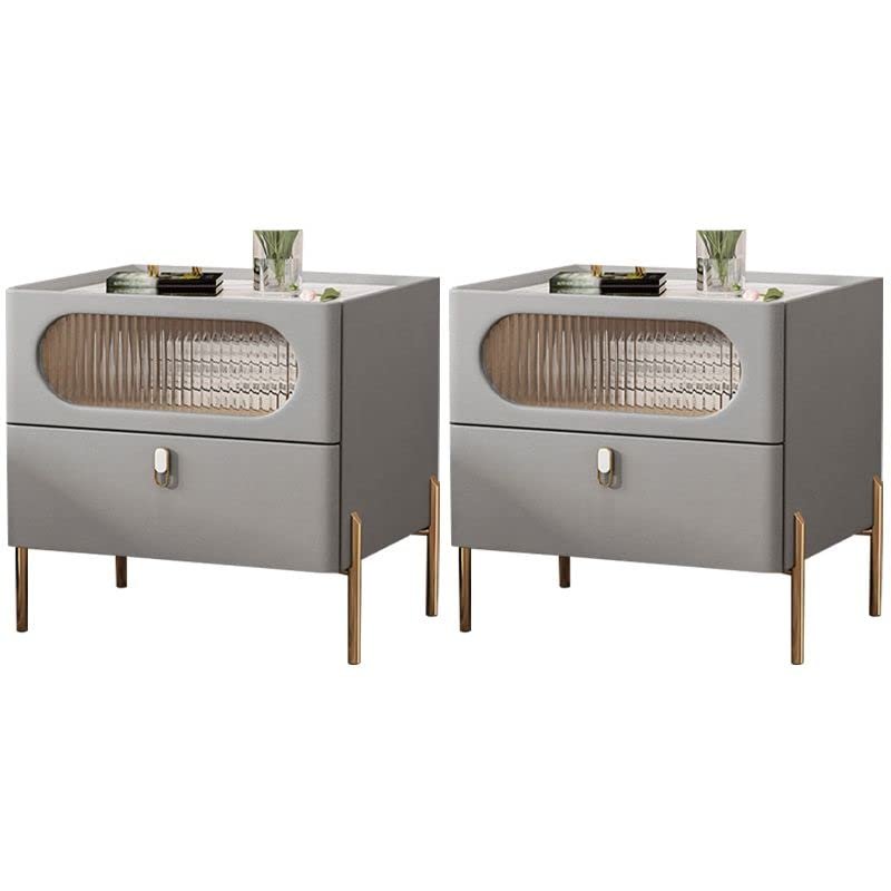 CraftThink Nightstand, Modern Creative Bedside Cabinet Wood Stone Nightstand Drawer Storage Bedside Cabinet with Legs for Living Room Bedroom - Light Gray 16" L x 16" W x 19.5" H 2 Piece Set