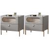 CraftThink Nightstand, Modern Creative Bedside Cabinet Wood Stone Nightstand Drawer Storage Bedside Cabinet with Legs for Living Room Bedroom - Light Gray 16" L x 16" W x 19.5" H 2 Piece Set view 1