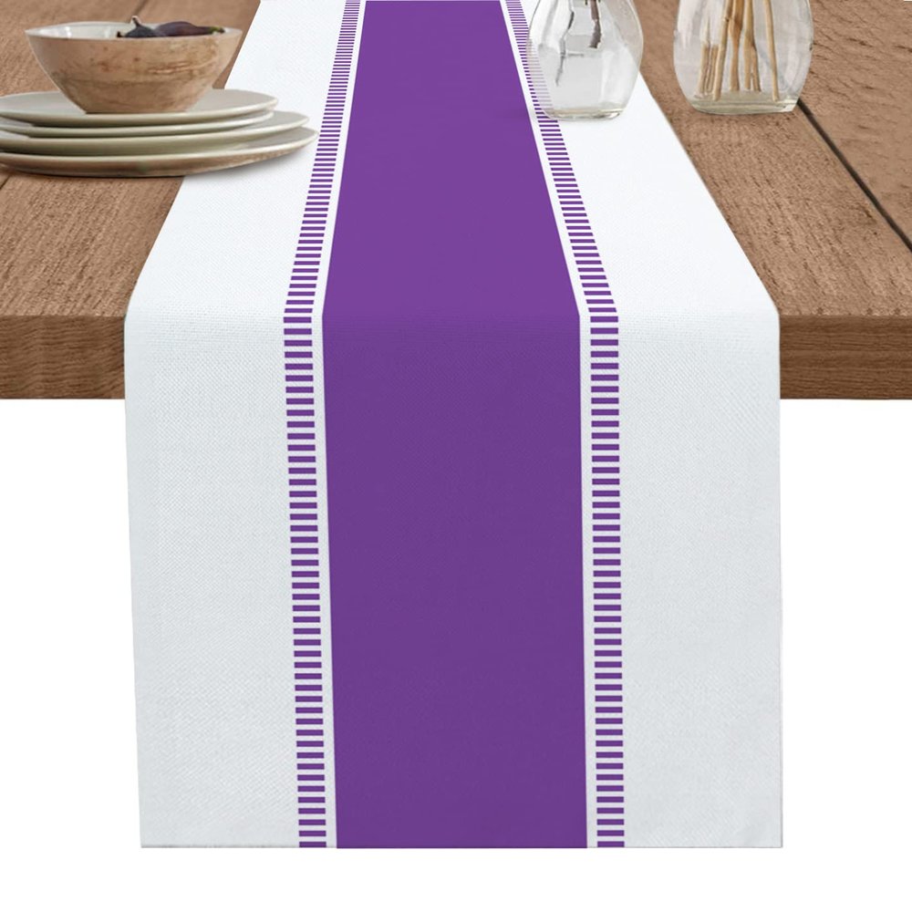 Purple Table Runners 36 inches Long, Modern Stripes Table Runner Farmhouse Dresser Scarves,Decortaive Table Runner Cover for Kitchen Dining Coffee Table Holiday Party Wedding
