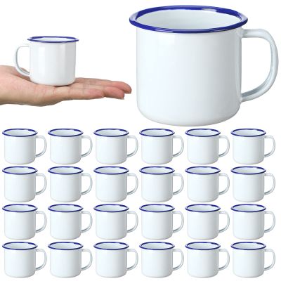 Yinder Mini Enamel Camping Coffee Mugs Metal Small Classic Portable White Campfire Mugs Bulk Vintage Cups with Handle for Coffee Tea Picnic Travel Indoor Outdoor Activities (24 Pcs,4 oz)