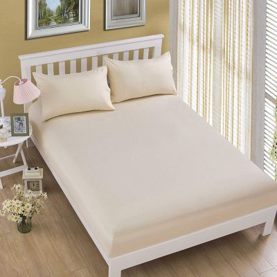 FCLDESHOP Mattress Cover Protectors,Solid Color Comfortable Polyester Mattress Topper, Bedroom Hotel Homestay Deep Pocket Bed Cover Pillowcase,Beige,135x200cm*27cm (3pcs)