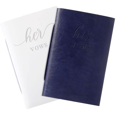 2 Pcs Wedding Vow Books His and Hers Vow Books Vow Notebook for Wedding Vows Journal Wedding Day Officiant Book 5.9 x 3.9 Inch, Bridal Shower Gifts, Wedding Keepsake, 50 Pages/Pcs (White, Dark Blue)