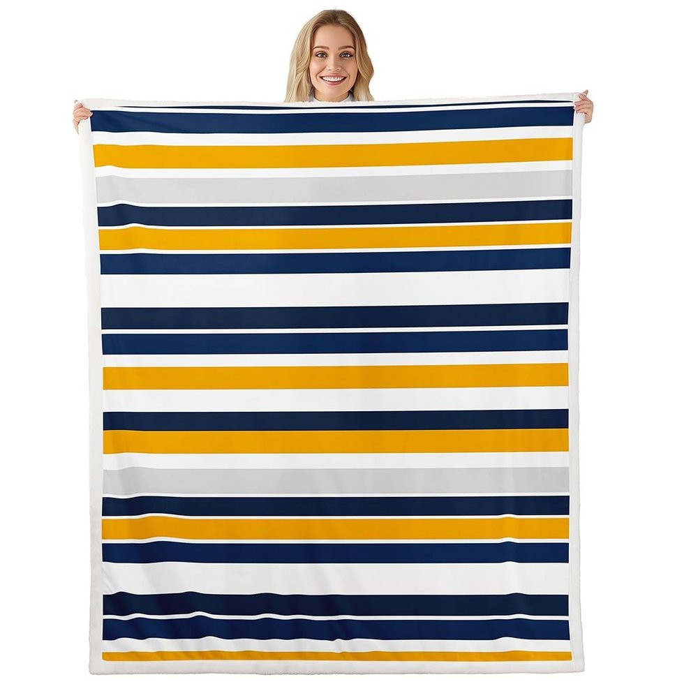 Geometric Lines Abstract Kids Throw Blanket,Stripes Splicing Design Bed Blanket for Girls Boys Adults,Art Modern Fashion Fleece Blanket,Orange Blue Fuzzy Blanket,40 x 50 Inches
