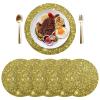 Kcldeci Placemats for Dining Table Set of 4 Golden Glittering Round Place mats Tablemats for Kitchen Dining Table Decoration Indoor Outdoor view 2