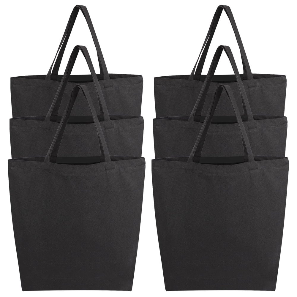 Segarty Canvas Tote Bag for Women, 6 Pack 20x15.7 Reusable Black Shopping Bag, Natural Cotton Durable Shoulder Bag Aesthetic, Blank Canvas Tote Bulk for DIY, Gift, Grocery, Beach, Travel