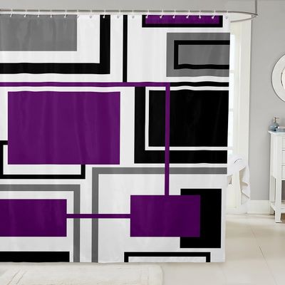 Geometric Squares Abstract Kids Shower Curtains,Geometric Grids Diamond Bathroom Curtains for Girls Boys Adults,Purple Black White Modern Fashion Waterproof Curtains,12 Hooks Suits,72" W x 78" L