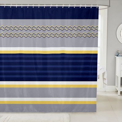Geometric Abstract Stripes Kids Shower Curtains,Geometric Lines Patchwork Bathroom Curtains for Girls Boys Adults,Grey Blue Yellow Modern Noble Waterproof Curtains,12 Hooks Suits,72" W x 78" L