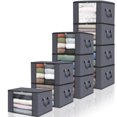 Fab totes Storage Bags,Clothes Blanket Storage Bins Foldable Closet Organizers with Reinforced Handle for Home Dorm Storage and Organization,Fabric Bags for Organizing Sheets,Clothing (Grey,10 Pack)