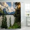 4 Piece Glacier National Park Shower Curtain Waterproof Glacier National Park Wild Goose Sunset Montana Bathroom Sets with Non-Slip Rugs, Toilet Lid Cover and Bath Mat with Standard Size view 2