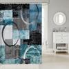 Teal Blue Ombre Art Shower Curtain Modern Retro Circular Geometric Circle Bath Curtain,Abstract Round Oil Painting Graffiti Decor Curtain Set,Grunge Striped Farmhouse Decor,Grey Black 72"Wx72"L view 2