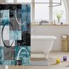 Teal Blue Ombre Art Shower Curtain Modern Retro Circular Geometric Circle Bath Curtain,Abstract Round Oil Painting Graffiti Decor Curtain Set,Grunge Striped Farmhouse Decor,Grey Black 72"Wx72"L view 3