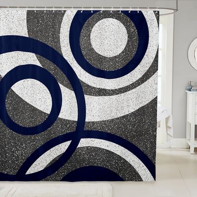 Geometric Circles Abstract Kids Shower Curtains,Dark Blue Grey White Swirls Stripes Bathroom Curtains for Girls Boys Adults,Modern Geometric Retro Waterproof Curtains,12 Hooks Suits,72" W x 78" L