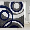 Geometric Circles Abstract Kids Shower Curtains,Dark Blue Grey White Swirls Stripes Bathroom Curtains for Girls Boys Adults,Modern Geometric Retro Waterproof Curtains,12 Hooks Suits,72" W x 78" L view 1