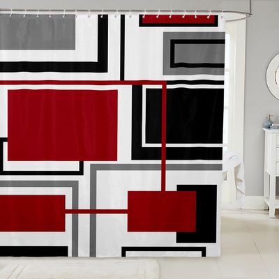 Geometric Abstract Squares Kids Shower Curtains,Grids Diamond Patchwork Bathroom Curtains for Girls Boys Adults,Red Black White Fashion Bright Waterproof Curtains,12 Hooks Suits,72" W x 78" L