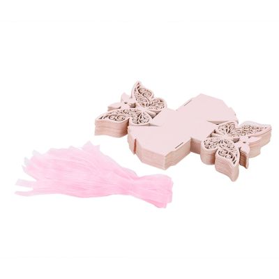 Cyrank Laser Cut Boxes, 100Pcs Cute Party Favor Boxes Wedding Candy Boxes Party Wedding Favor Ribbon Candy Boxes Party Favors for Wedding(Pink)