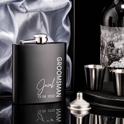 Custom Mens Hip Flask With Hip Flask Funnel, Engraved Black Stainless Steel Hip Flask, Wedding Gift For Groomsman/Best Man Father, Father's Day Birthday Gift