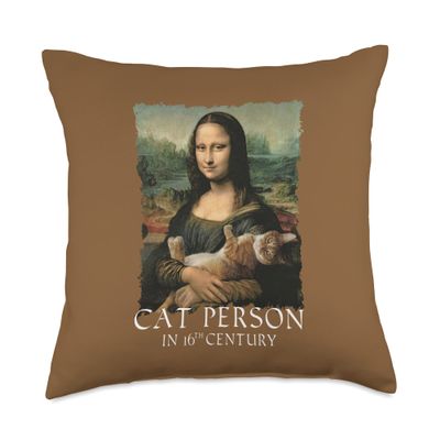 Cat Person In 16th Century Funny Monalisa Davinci Throw Pillow