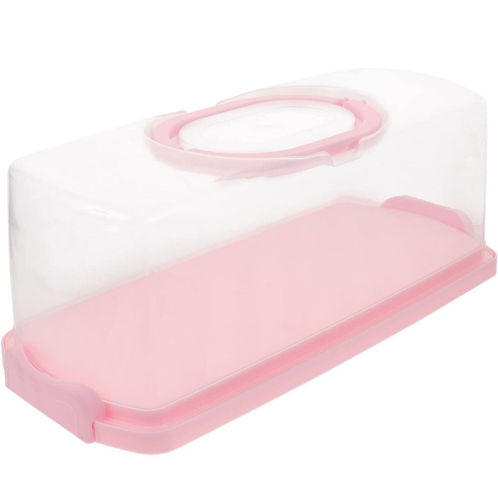 BESTonZON Portable Bread Box Plastic Rectangular Loaf Cake Storage Carrier Dessert Transparent Container Bread Roll Keeper with Lid Handle for Pastries Donuts Buns Baguettes