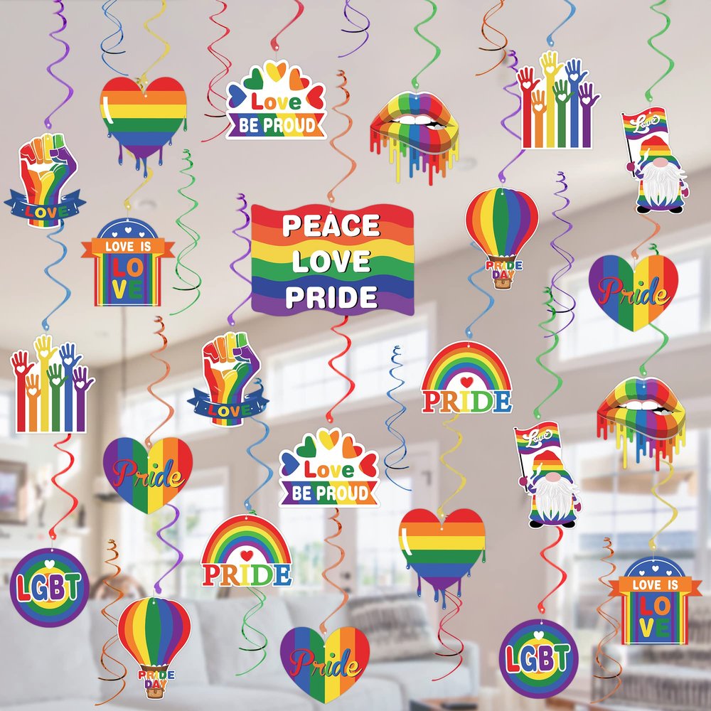 35 Pcs Gay Pride Decorations Hanging Swirls - Love is Love Pride Hanging Decorations LGBT Rainbow Pride Party Decoration Swirls, NO-DIY Gay Pride & LGBTQ Party Decorations Supplies