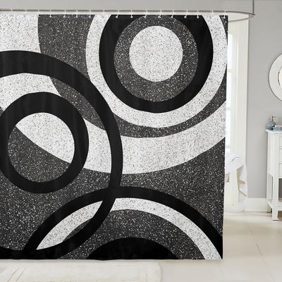 Geometric Circles Abstract Kids Shower Curtains,Black Grey White Swirls Stripes Bathroom Curtains for Girls Boys Adults,Geometric Modern Retro Waterproof Curtains,12 Hooks Suits,72" W x 78" L