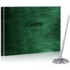 Geyee Leather Guest Book and Pen Stand Set, 10.5" x 8" Embossed Guests Sign in Book Registry Book for Funeral, Wedding Reception, Vacation Homes and Events, 80 Sheets (Green) view 1