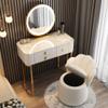 KWOKING Makeup Vanity Wood Vanity Set with Stool & LED Dimmable Mirror Small Apartment Slate Dressing Table Bedroom Dressing Table White with A Sewn Pillow Back Stool 31" L x 16" W x 31" H view 1