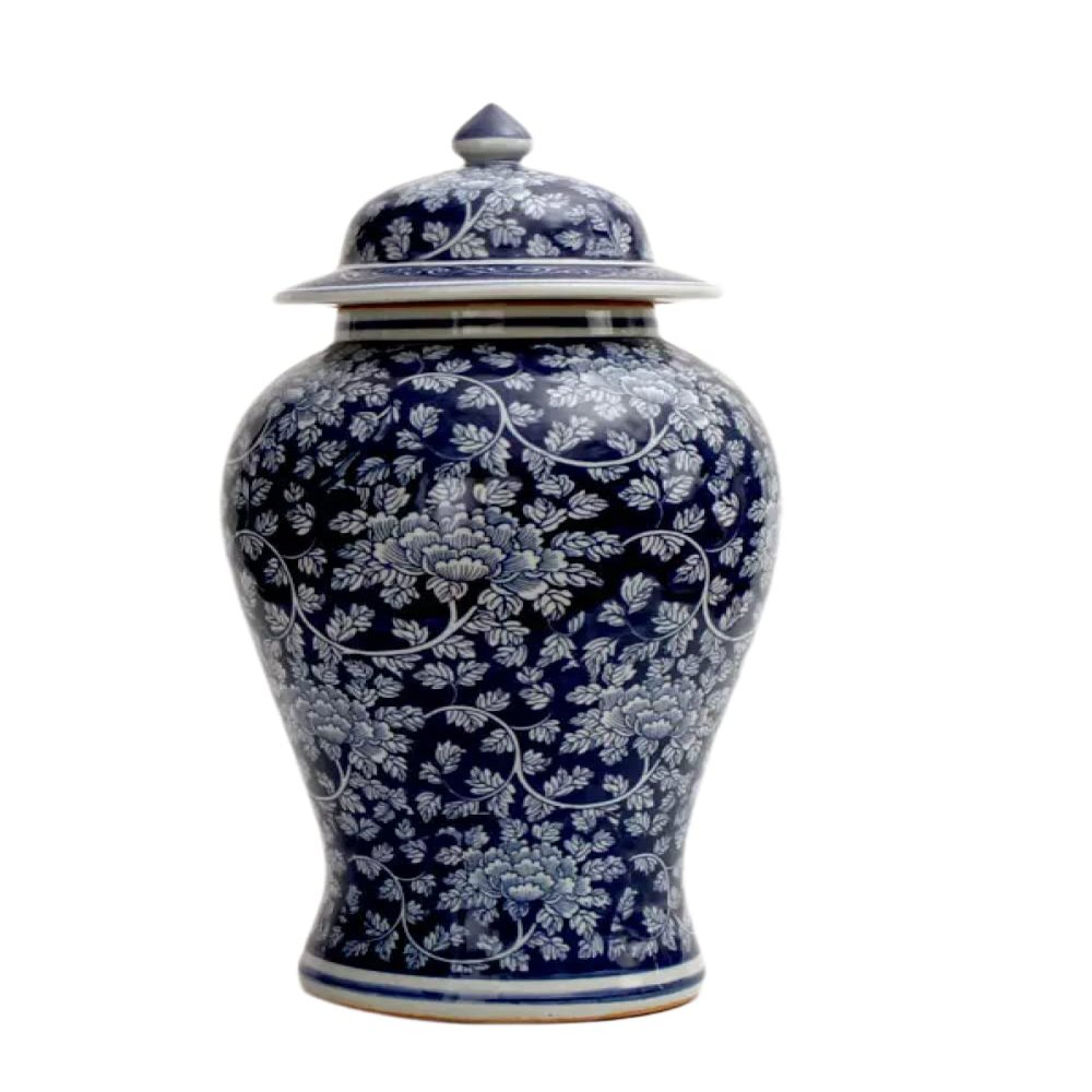 AMITVA Ceramic Vases Ginger Jar with Lid for Home Decor,Antique Temple Jar Vase Traditional Chinese Porcelain Dried Flower Vases Decoration for Living Room Table -C:High 45 cm