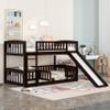 Low Bunk Beds with Slide for Kids Twin Over Twin Floor Bunk Bed with Fence and Ladder Solid Wood Twin Bunk Bed Frame for Toddler Teens Girls Boys, Espresso view 1