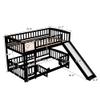 Low Bunk Beds with Slide for Kids Twin Over Twin Floor Bunk Bed with Fence and Ladder Solid Wood Twin Bunk Bed Frame for Toddler Teens Girls Boys, Espresso view 2