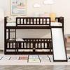 Low Bunk Beds with Slide for Kids Twin Over Twin Floor Bunk Bed with Fence and Ladder Solid Wood Twin Bunk Bed Frame for Toddler Teens Girls Boys, Espresso view 3