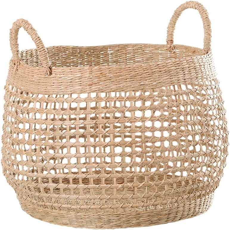 FSunKoFu Woven Storage Baskets/Laundry Hamper/Floor/Living Room/Blanket Comforter Holder/Toy Bin/with Handles for Blankets Round Storage Baskets for Organizing