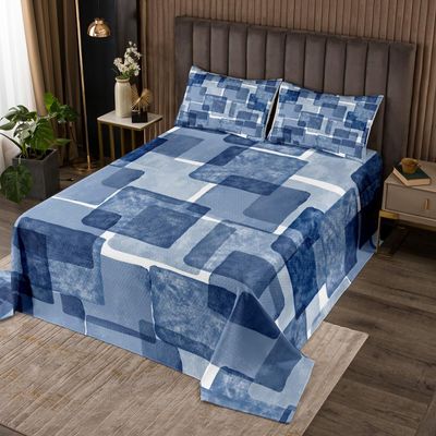 Geometric Squares Patchwork Kids Bedspread Queen Size,Abstract Art Graffiti Style Coverlet Set,Girls Boys Adults Room Decor,Modern Fashion Quilted Coverlet,Blue Gradient Bedding Quilt,2 Pillowcases