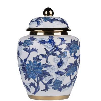 AMITVA Ceramic Vases Ginger Jar with Lid for Home Decor,Antique Temple Jar Vase Traditional Chinese Porcelain Dried Flower Vases Decoration for Living Room Table -B:High 40.5 cm