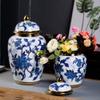 AMITVA Ceramic Vases Ginger Jar with Lid for Home Decor,Antique Temple Jar Vase Traditional Chinese Porcelain Dried Flower Vases Decoration for Living Room Table -B:High 40.5 cm view 3
